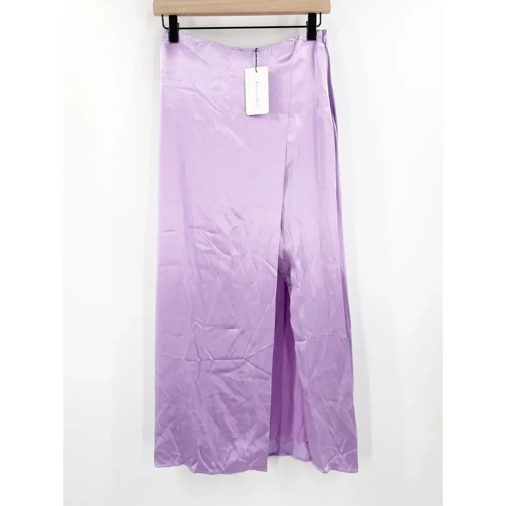 LINE & DOT Adelyn Skirt SZ Small NWT Lilac Purple Satin High Slit Midi Zipper